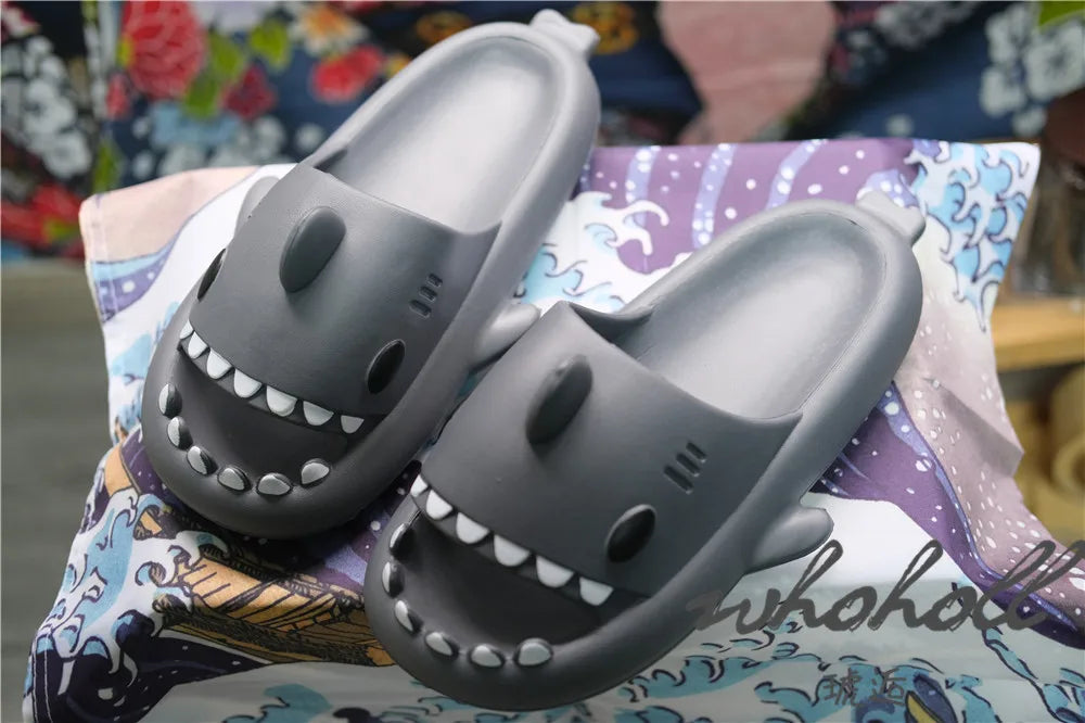 4cm Thick Sole Man Women Shark Slippers Size 46 47 2023 Summer Home Anti-skid Couple  Indoor Household Funny Slipper