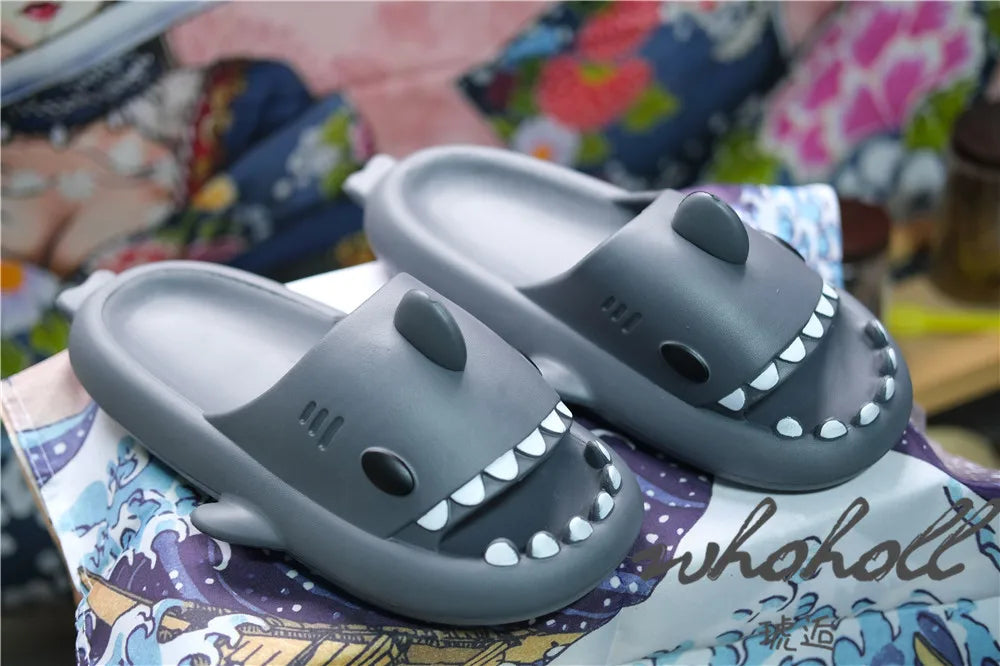 4cm Thick Sole Man Women Shark Slippers Size 46 47 2023 Summer Home Anti-skid Couple  Indoor Household Funny Slipper
