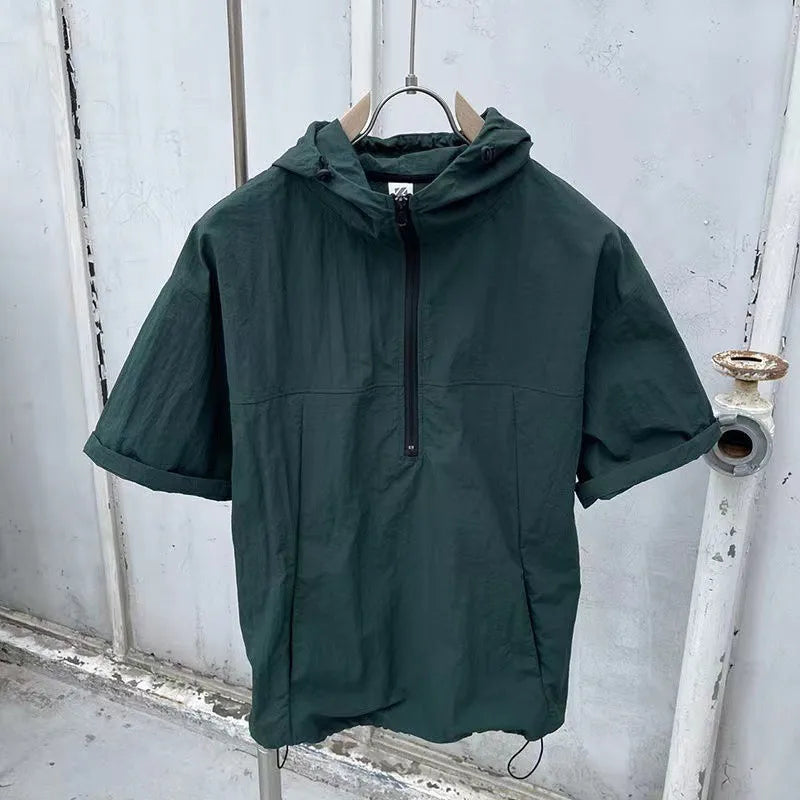 Summer Cargo Style Set Men's Casual Hooded Solid Short Sleeve T-shirt Shorts Loose Fashion High Quality Handsome Sweatshirt Suit