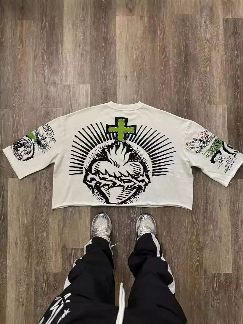 American Large-size Autumn Street Graffiti Printed Pattern Top The Same Loose Street Trend Clothing for Men and Women