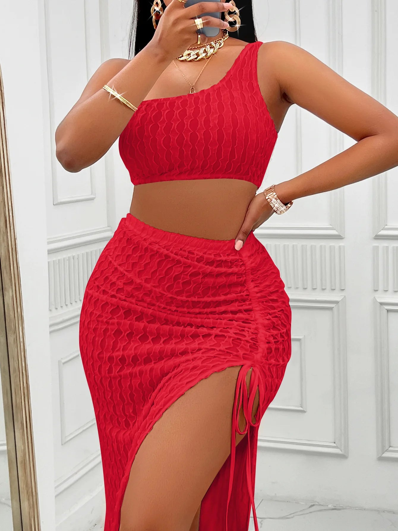 Sleeveless Two Piece Sets Womens Outifits Solid Sloping Neck Short Top High Slit Long Skirt Sets Elegant Sexy Club Summer Set