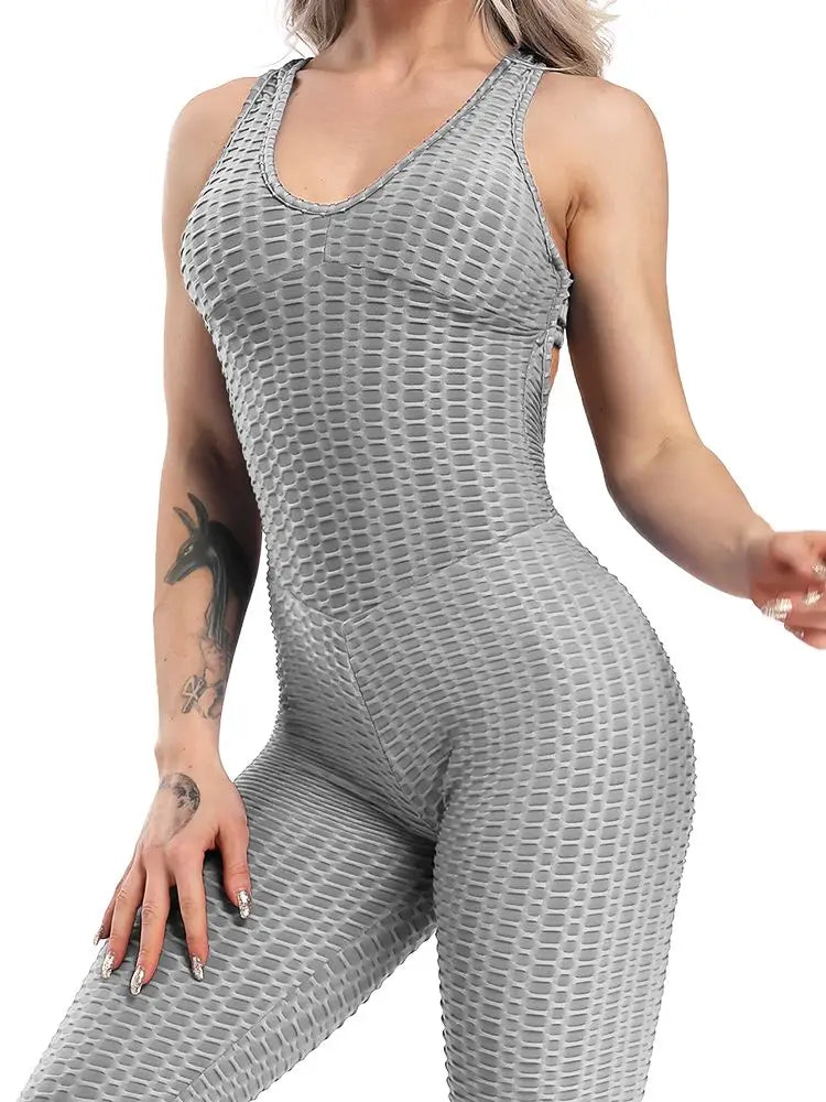 Women Jumpsuit Sleeveless Backcross Short Bodysuit Fitness Women Sport Suit Jacquard Backless Tracksuit Gym Workout Sportswear