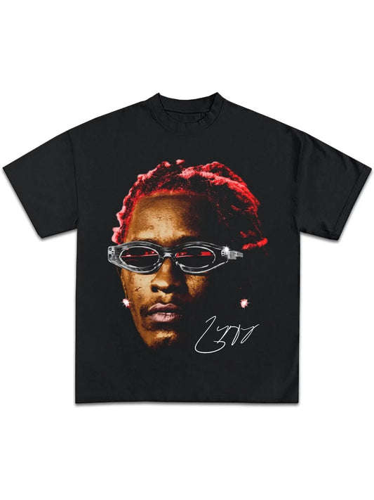 Thugger Blush Retro Rapper Graphic T-shirt for Men - Red Hair Design