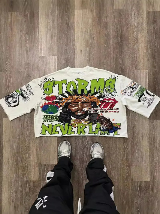 American Large-size Autumn Street Graffiti Printed Pattern Top The Same Loose Street Trend Clothing for Men and Women