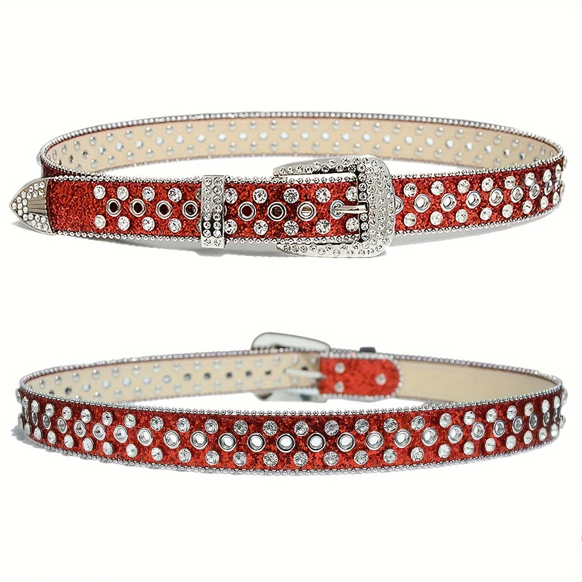 Hip Hop Rhinestone Y2K Belts Trendy Solid Color Sparkling PU Leather Belt Cowboy Cowgirl Jeans Pants Belt For Women Girls