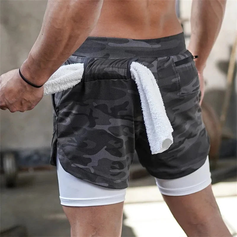 Y2K Skull Print Workout Shorts for Men – Quick-Drying, Double-Layer Fitness & Bodybuilding Gear