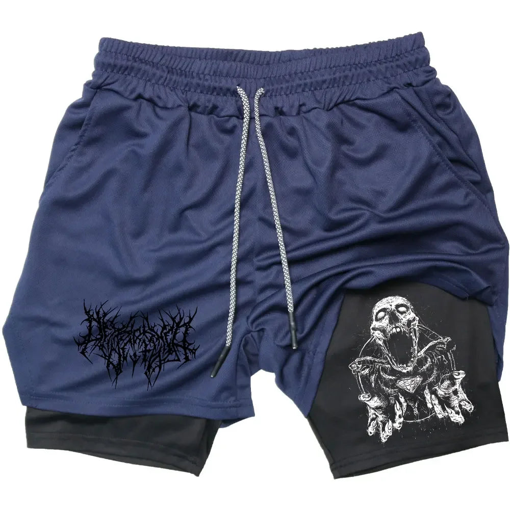 Y2K Skull Print Workout Shorts for Men – Quick-Drying, Double-Layer Fitness & Bodybuilding Gear