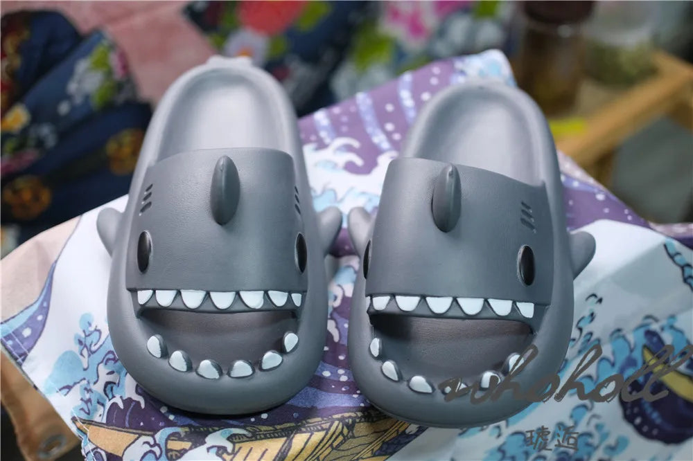 4cm Thick Sole Man Women Shark Slippers Size 46 47 2023 Summer Home Anti-skid Couple  Indoor Household Funny Slipper