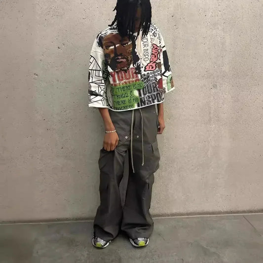 Y2K Half Sleeve T Shirt Men Women Hip Hop Punk Graffiti Graphic Print T-Shirt Oversized Loose Harajuku Gothic Streetwear Tee Top