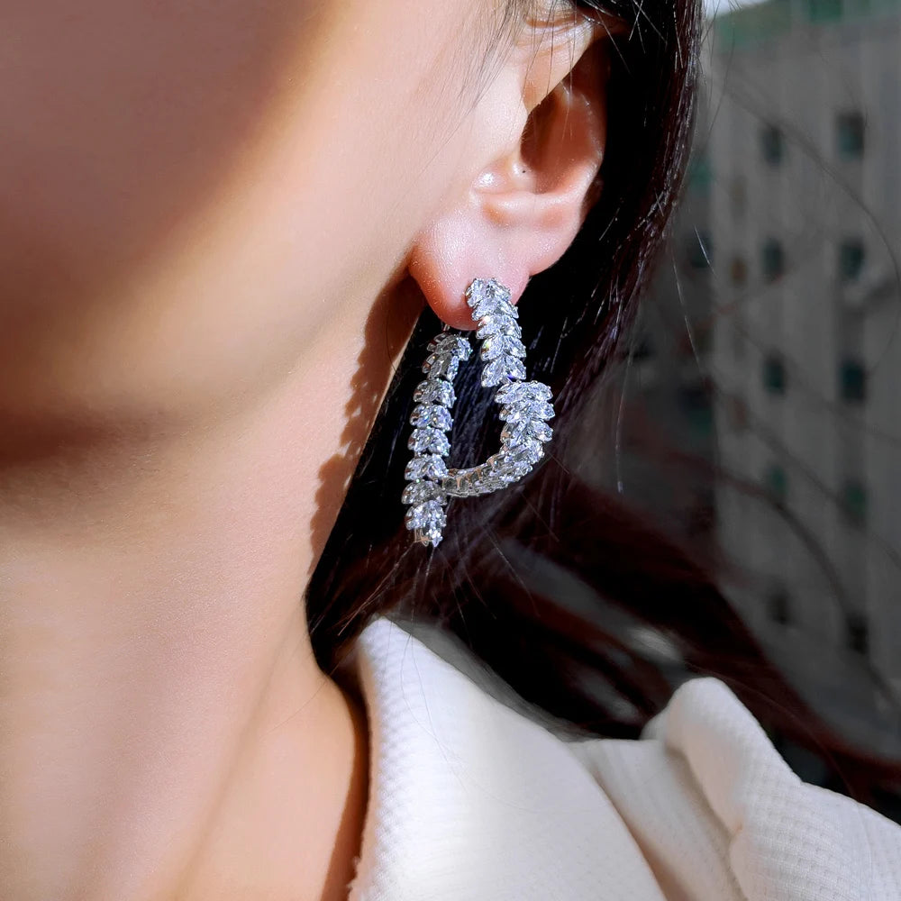 CWWZircons Cluster Fringed Leaf Shape Shiny Cubic Zirconia Dangle Drop Earrings for Women Daily Party Engagement Jewelry CZ943
