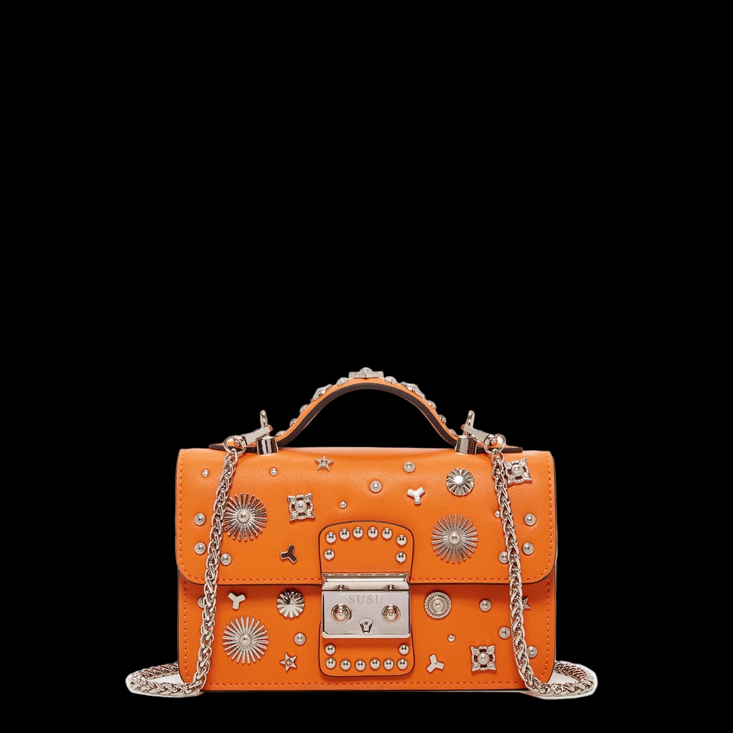 Studded Small Leather Crossbody Bag Orange Purse Cute Handbag  Women's Handbag